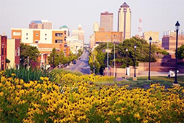 An arial view of a city in Iowa